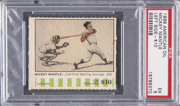 1968 American Oil Sweepstakes Mickey Mantle "Left Side - $10" – PSA EX 5